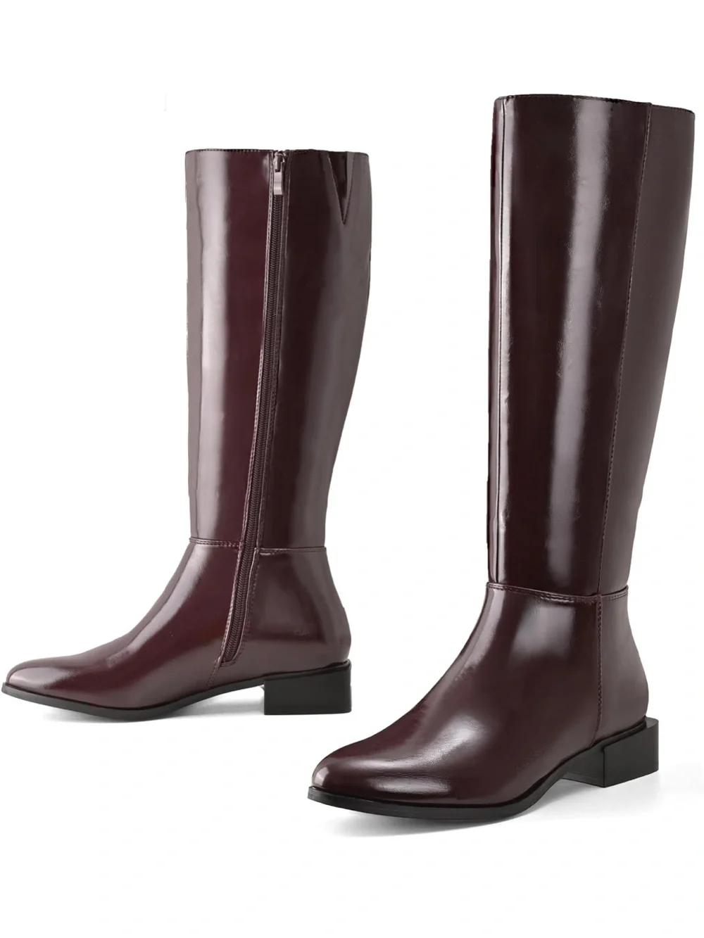 Over-the-Knee Smooth Leather Boots in Burgundy
